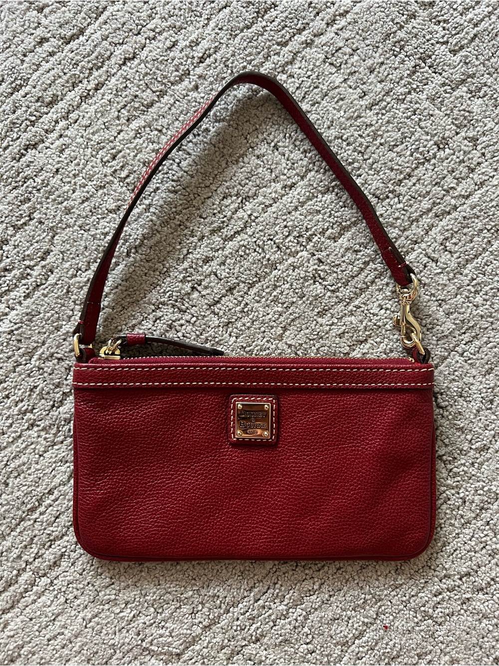 Dooney & Bourke Red Pebbled Leather Wristlet with Gold Hardware